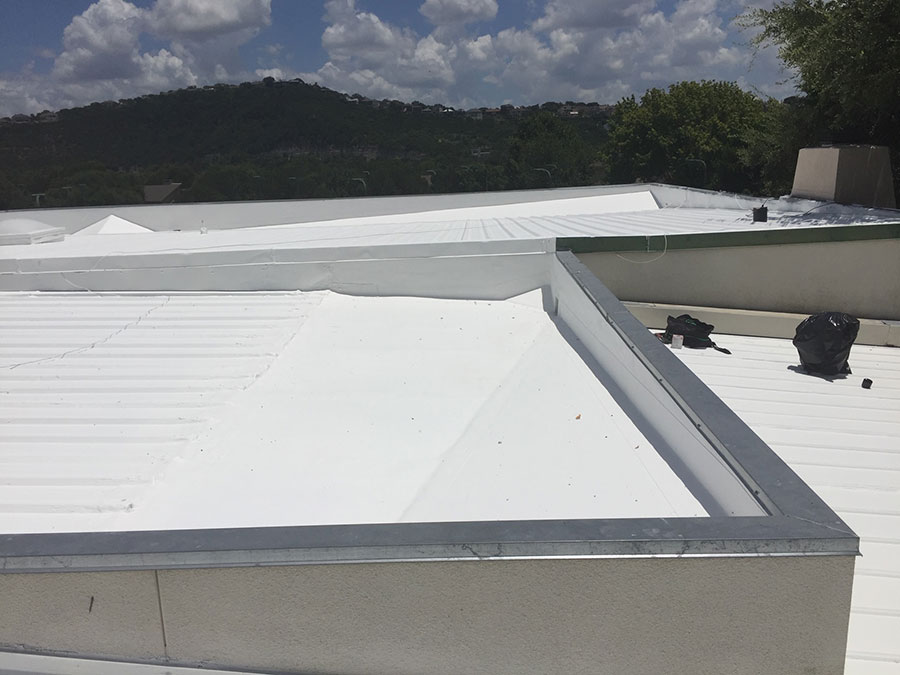 A repaired white roof