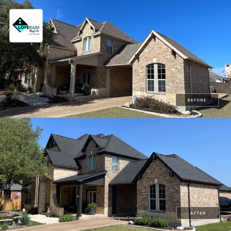 A before and after comparison after a roofing service